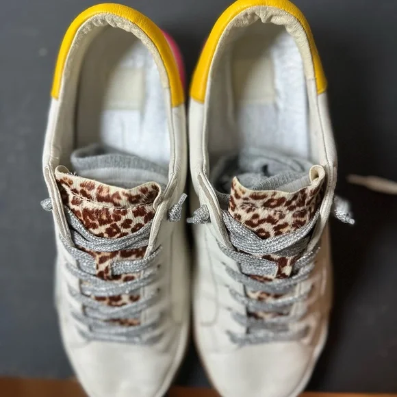 Dolce Vita - Leather Sneakers White with Leopard, Pink, and Yellow Accents - Picture 6 of 9